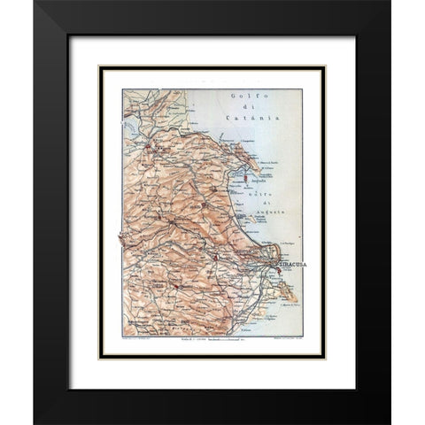 Syracuse Region Sicily Italy - Baedeker 1880 Black Modern Wood Framed Art Print with Double Matting by Baedeker