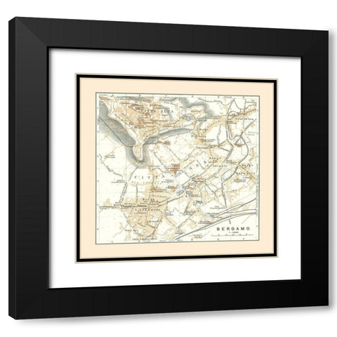 Bergamo Italy - Bertarelli 1914 Black Modern Wood Framed Art Print with Double Matting by Bertarelli