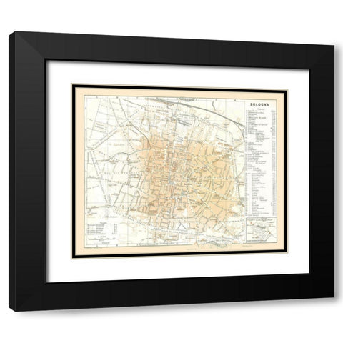 Bologna Italy - Bertarelli 1914 Black Modern Wood Framed Art Print with Double Matting by Bertarelli