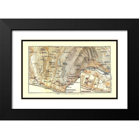 Bordighera Italy - Bertarelli 1914 Black Modern Wood Framed Art Print with Double Matting by Bertarelli