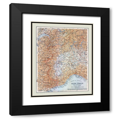 Northwestern Italy - Bertarelli 1914 Black Modern Wood Framed Art Print with Double Matting by Bertarelli