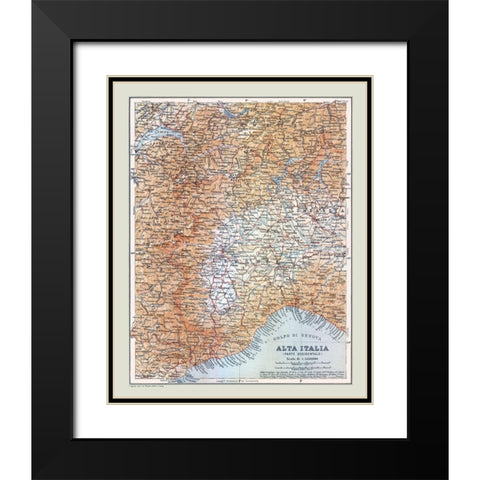Northwestern Italy - Bertarelli 1914 Black Modern Wood Framed Art Print with Double Matting by Bertarelli