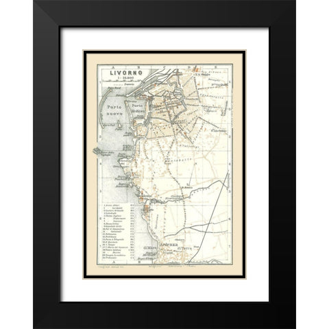 Livorno Italy - Bertarelli 1914 Black Modern Wood Framed Art Print with Double Matting by Bertarelli