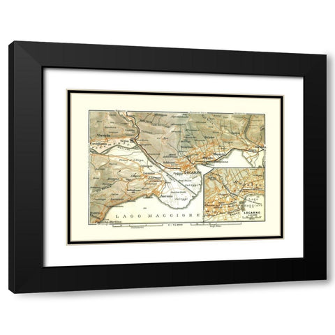 Locarno Region Italy - Bertarelli 1914 Black Modern Wood Framed Art Print with Double Matting by Bertarelli