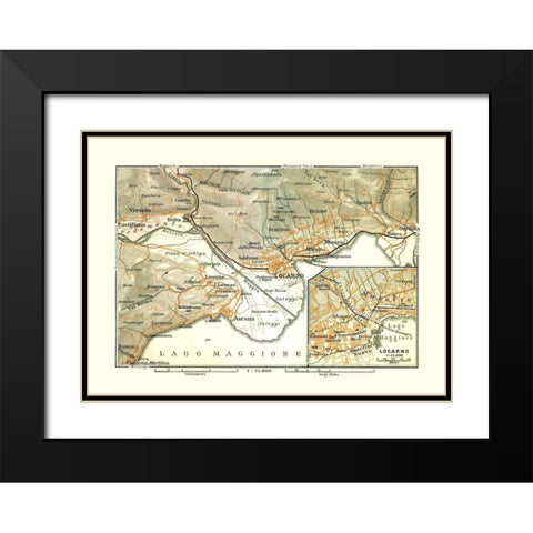 Locarno Region Italy - Bertarelli 1914 Black Modern Wood Framed Art Print with Double Matting by Bertarelli