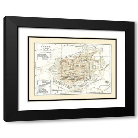 Lucca Italy - Bertarelli 1914 Black Modern Wood Framed Art Print with Double Matting by Bertarelli