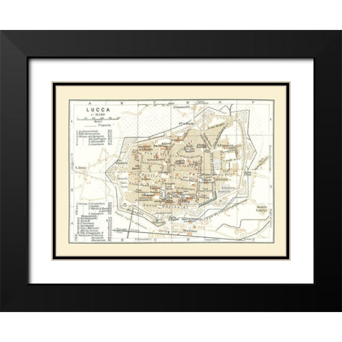 Lucca Italy - Bertarelli 1914 Black Modern Wood Framed Art Print with Double Matting by Bertarelli