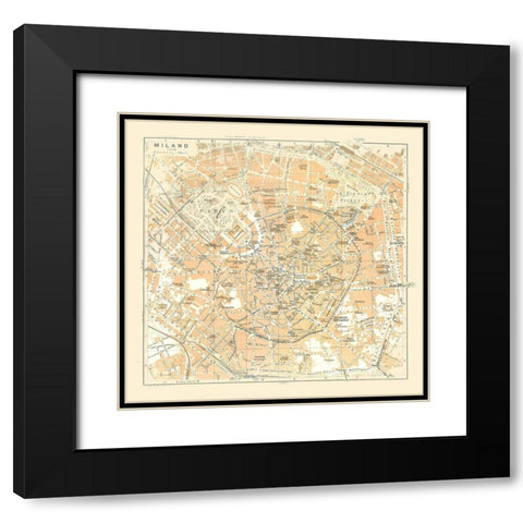 Milan Italy - Bertarelli 1914 Black Modern Wood Framed Art Print with Double Matting by Bertarelli