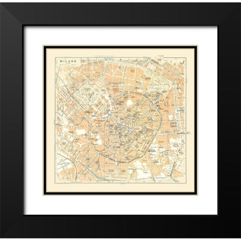 Milan Italy - Bertarelli 1914 Black Modern Wood Framed Art Print with Double Matting by Bertarelli