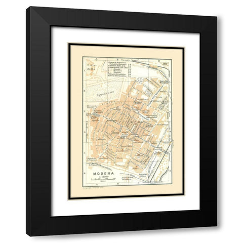 Modena Italy - Bertarelli 1914 Black Modern Wood Framed Art Print with Double Matting by Bertarelli