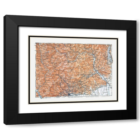 Northern Biella Region Italy - Bertarelli 1914 Black Modern Wood Framed Art Print with Double Matting by Bertarelli