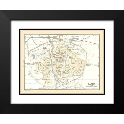 Parma Italy - Bertarelli 1914 Black Modern Wood Framed Art Print with Double Matting by Bertarelli
