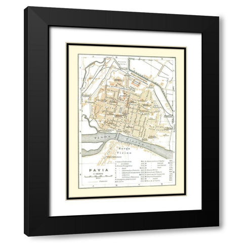 Pavia Italy - Bertarelli 1914 Black Modern Wood Framed Art Print with Double Matting by Bertarelli