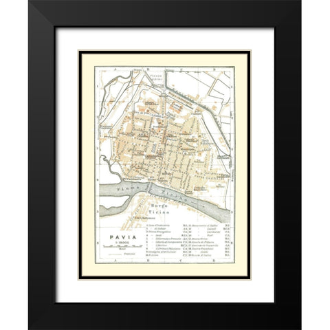 Pavia Italy - Bertarelli 1914 Black Modern Wood Framed Art Print with Double Matting by Bertarelli