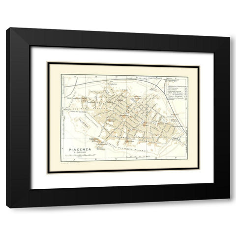 Piacenza Italy - Bertarelli 1914 Black Modern Wood Framed Art Print with Double Matting by Bertarelli