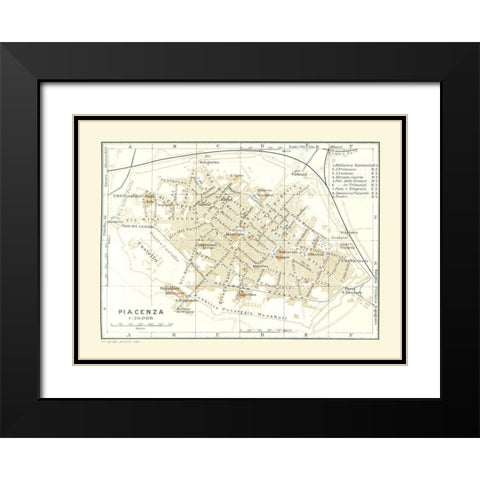 Piacenza Italy - Bertarelli 1914 Black Modern Wood Framed Art Print with Double Matting by Bertarelli