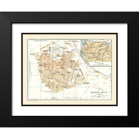 Reggio Emilia Italy - Bertarelli 1914 Black Modern Wood Framed Art Print with Double Matting by Bertarelli