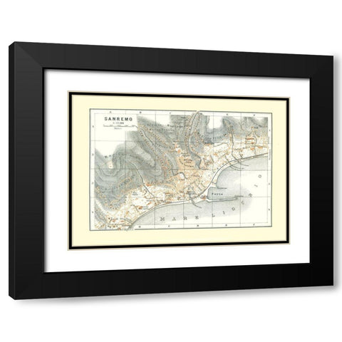 Sanremo Italy - Bertarelli 1914 Black Modern Wood Framed Art Print with Double Matting by Bertarelli