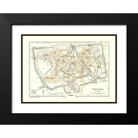 Treviso Italy - Bertarelli 1914 Black Modern Wood Framed Art Print with Double Matting by Bertarelli