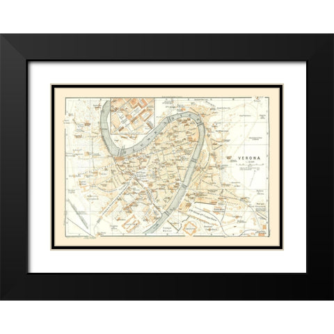 Verona Italy - Bertarelli 1914 Black Modern Wood Framed Art Print with Double Matting by Bertarelli