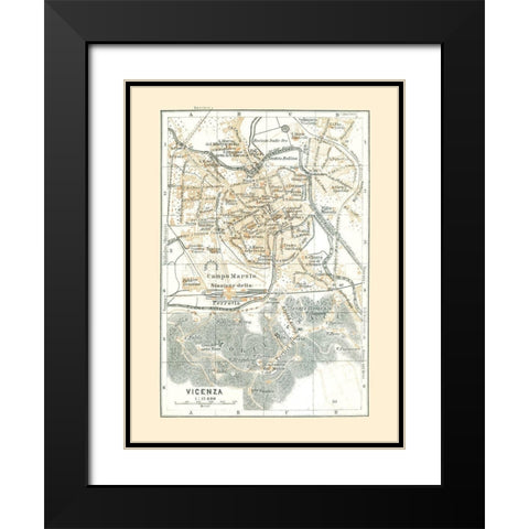 Vicenza Italy - Bertarelli 1914 Black Modern Wood Framed Art Print with Double Matting by Bertarelli