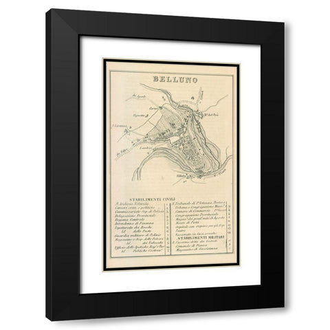 Belluno Italy - Castro 1870  Black Modern Wood Framed Art Print with Double Matting by Castro