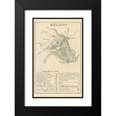 Belluno Italy - Castro 1870  Black Modern Wood Framed Art Print with Double Matting by Castro