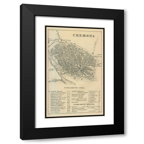 Cremona Italy - Castro 1870  Black Modern Wood Framed Art Print with Double Matting by Castro