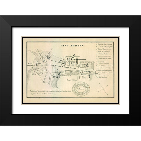 Foro Romano Italy - Castro 1870  Black Modern Wood Framed Art Print with Double Matting by Castro