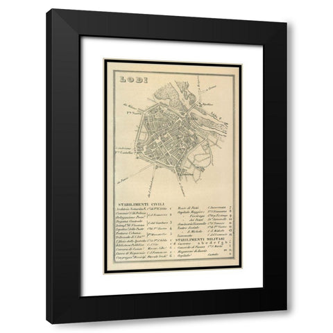 Lodi Italy - Castro 1870  Black Modern Wood Framed Art Print with Double Matting by Castro