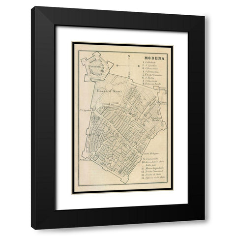 Modena Italy - Castro 1870  Black Modern Wood Framed Art Print with Double Matting by Castro