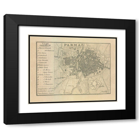 Parma Italy - Castro 1870  Black Modern Wood Framed Art Print with Double Matting by Castro