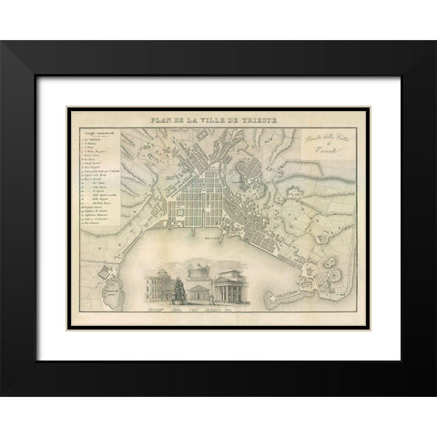 Trieste Italy - Castro 1870  Black Modern Wood Framed Art Print with Double Matting by Castro
