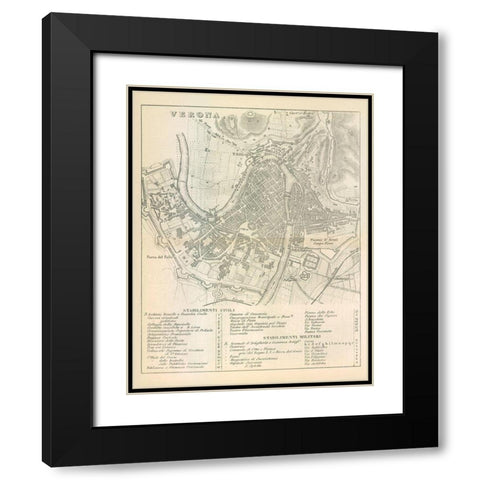 Verona Italy - Castro 1870  Black Modern Wood Framed Art Print with Double Matting by Castro