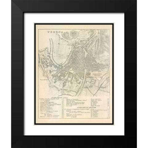 Verona Italy - Castro 1870  Black Modern Wood Framed Art Print with Double Matting by Castro