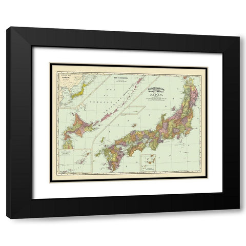 Japan - Rand McNally 1897 Black Modern Wood Framed Art Print with Double Matting by Rand McNally