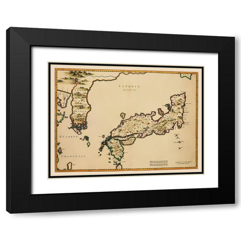 Japan - Blaeu 1655 Black Modern Wood Framed Art Print with Double Matting by Blaeu