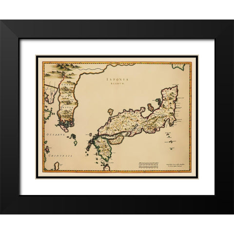 Japan - Blaeu 1655 Black Modern Wood Framed Art Print with Double Matting by Blaeu