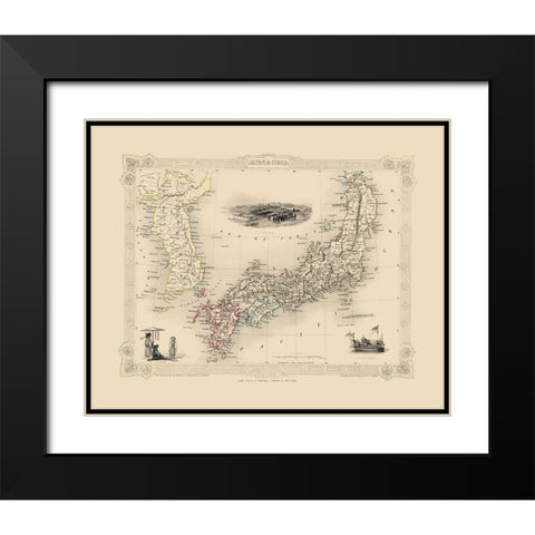 Asia Japan Korea - Tallis 1851 Black Modern Wood Framed Art Print with Double Matting by Tallis