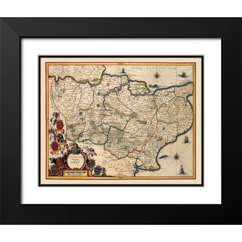 Kent County England - Blaeu 1646 Black Modern Wood Framed Art Print with Double Matting by Blaeu