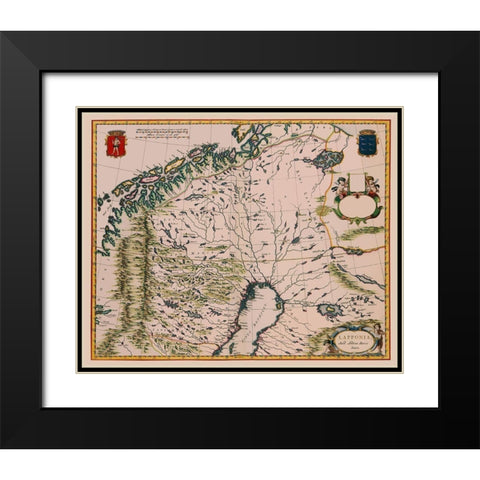 Lapland Finland - Blaeu 1662 Black Modern Wood Framed Art Print with Double Matting by Blaeu