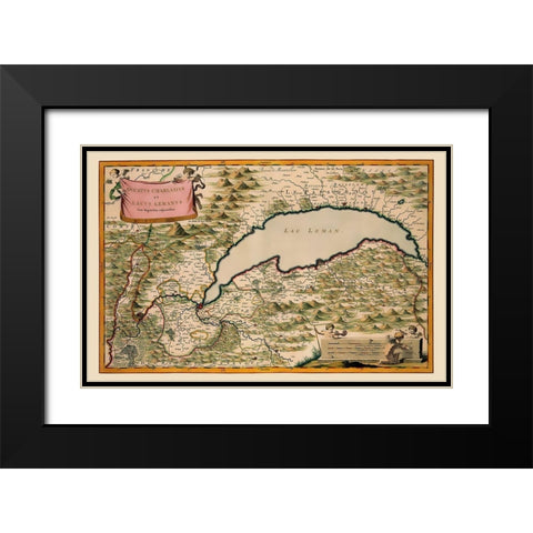 Lake Leman Region Switzerland France Europe Black Modern Wood Framed Art Print with Double Matting by Blaeu