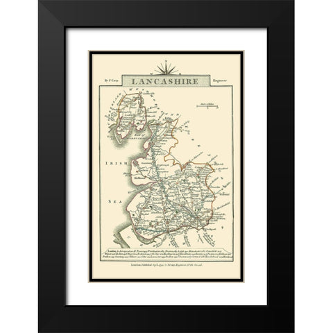 Lancashire County England - Cary 1792 Black Modern Wood Framed Art Print with Double Matting by Cary
