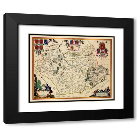 Leicestershire County England - Blaeu 1646 Black Modern Wood Framed Art Print with Double Matting by Blaeu