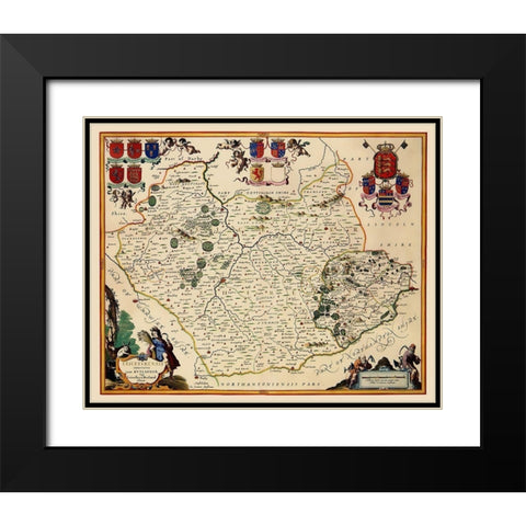 Leicestershire County England - Blaeu 1646 Black Modern Wood Framed Art Print with Double Matting by Blaeu