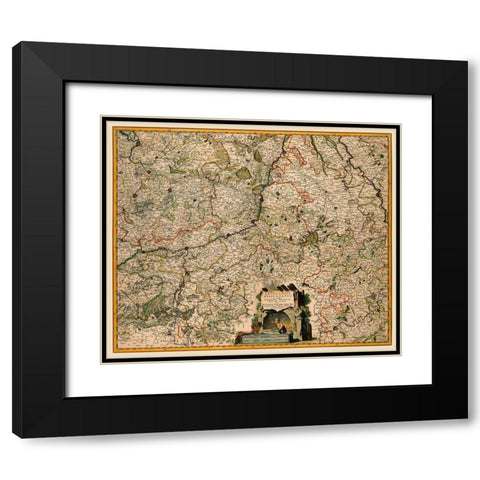Benelux Liege Belgium - Visscher 1681 Black Modern Wood Framed Art Print with Double Matting by Visscher