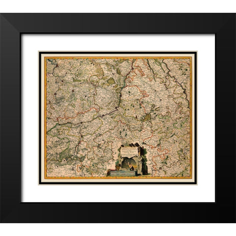 Benelux Liege Belgium - Visscher 1681 Black Modern Wood Framed Art Print with Double Matting by Visscher