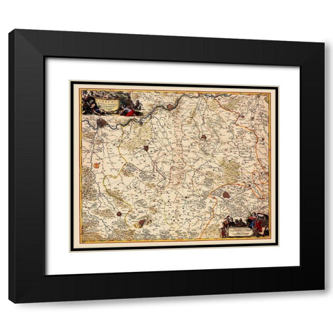 Benelux Limburg Valkenburg Belgium - Visscher 1680 Black Modern Wood Framed Art Print with Double Matting by Visscher