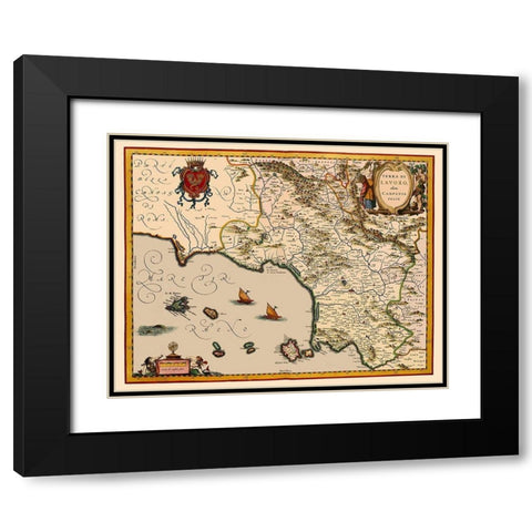 Livorno Region Italy - Blaeu 1640 Black Modern Wood Framed Art Print with Double Matting by Blaeu