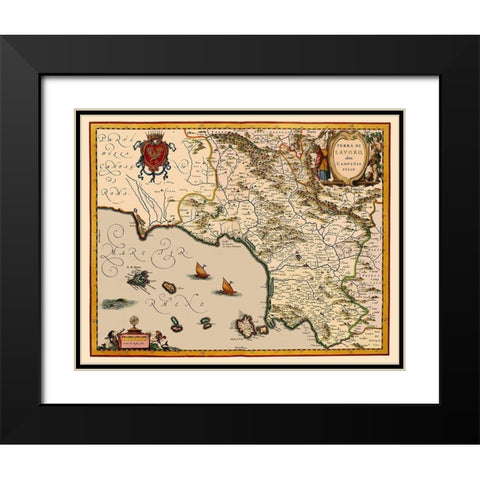 Livorno Region Italy - Blaeu 1640 Black Modern Wood Framed Art Print with Double Matting by Blaeu